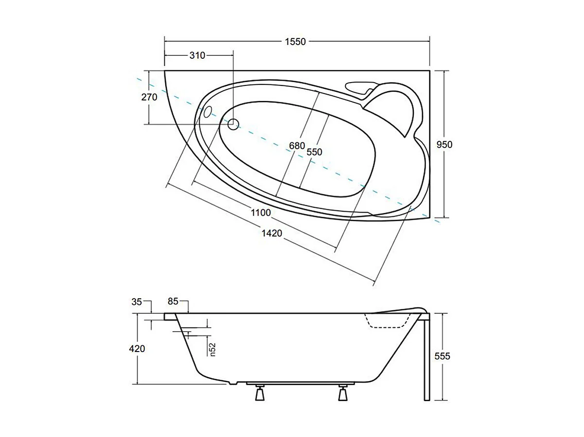 Badewanne Eckwanne FINEZJA 155x95 Rechts | Ablauf & Füße GRATIS !