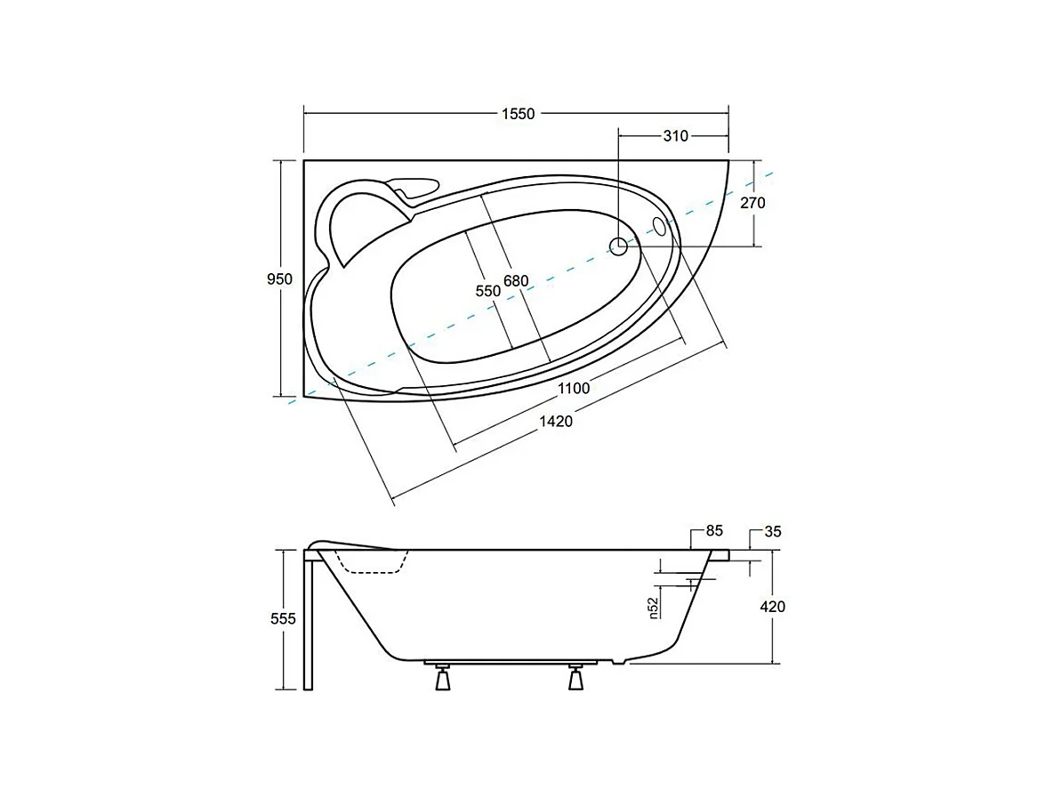 Badewanne Eckwanne FINEZJA 155x95 Links mit AcrylSchürze | Ablauf & Füße GRATIS !