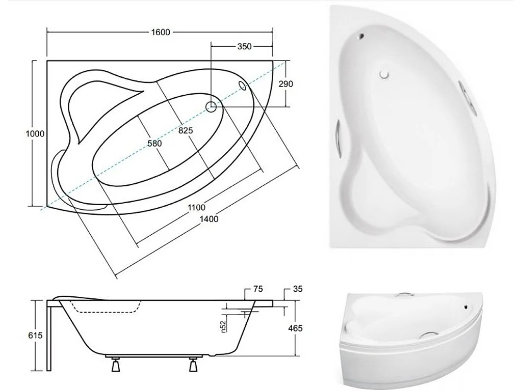 Badewanne Eckwanne ADA 160x100 Links mit Handgriffen | Ablauf & Füße GRATIS !