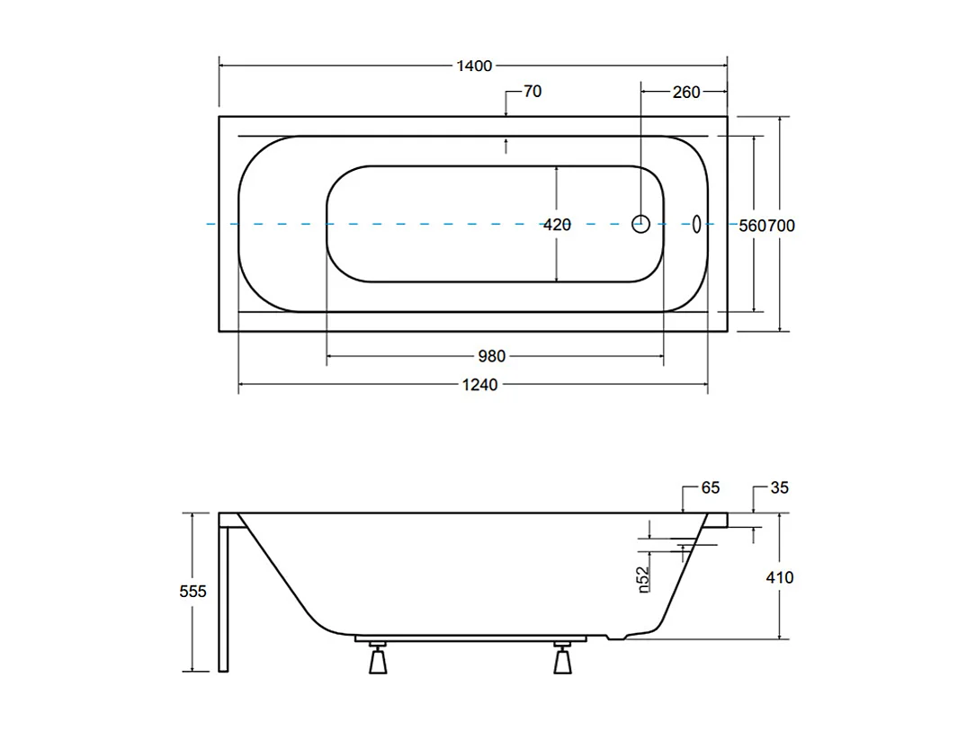 Badewanne Rechteck CONTINEA 140x70 | Ablauf & Füße GRATIS !