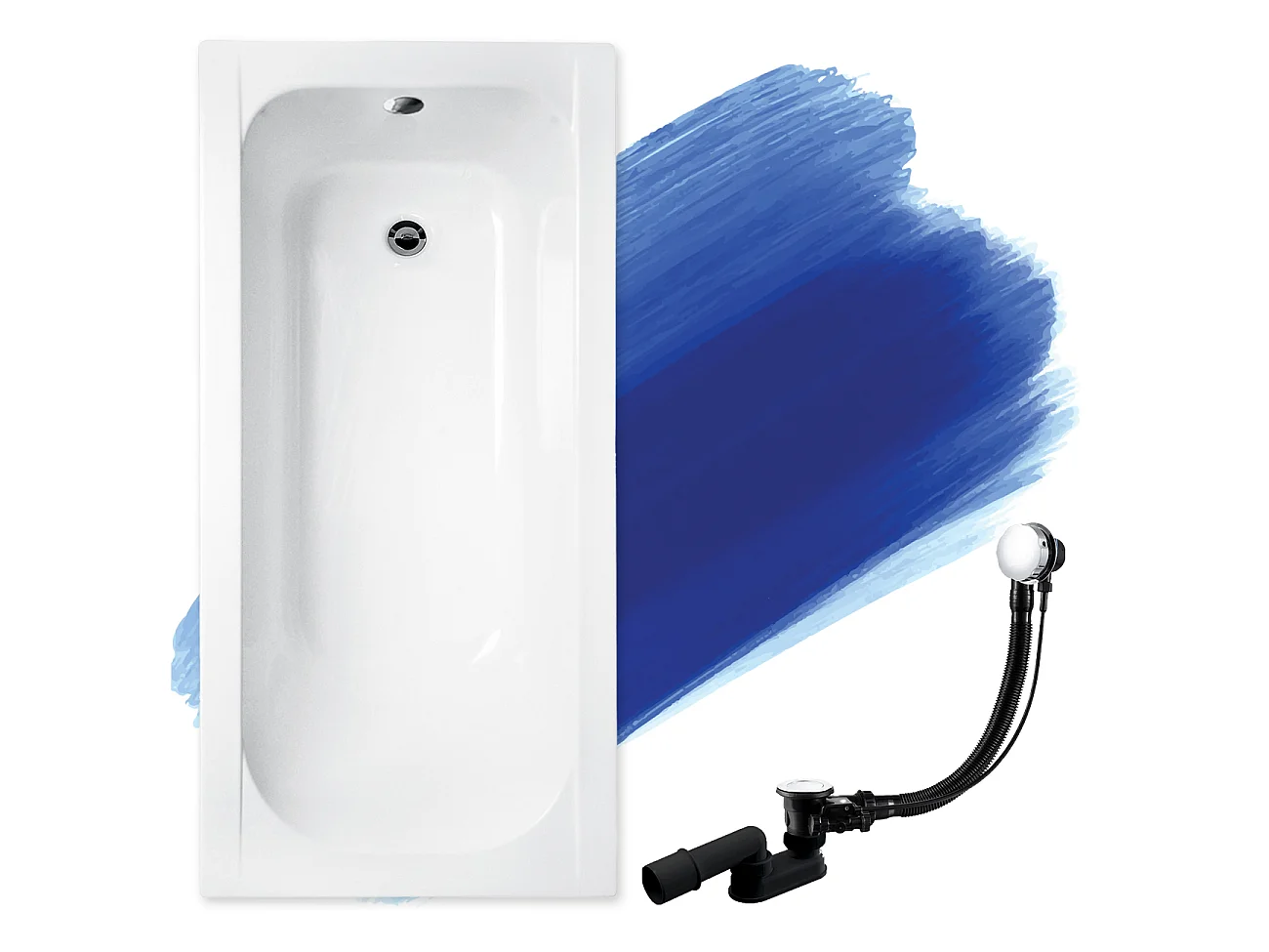 Baignoire rectangulaire 140x70 CONTINEA acrylique blanc, sans Habillage + Pieds + Vidage à chromé