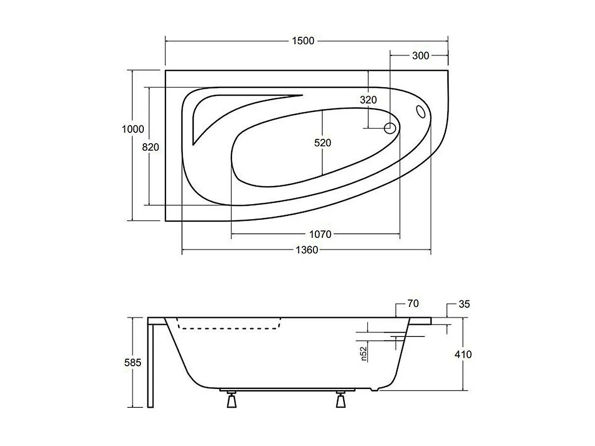 Badewanne Eckwanne CORNEA 150x100 Links | Ablauf & Füße GRATIS !