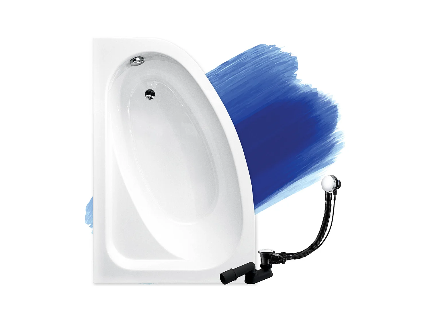 Baignoire asymétrique 150x100 Gauche CORNEA acrylique blanc, sans Habillage + Pieds + Vidage à chromé