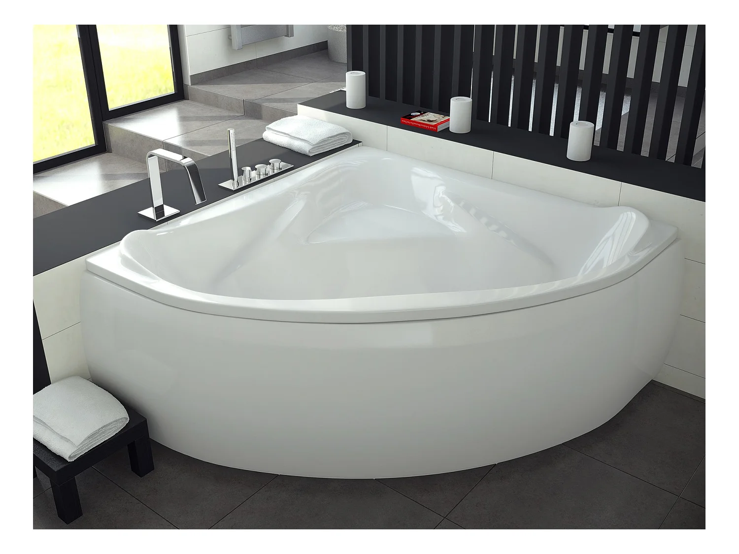 Hoekbad EWA 134x134 met acrylschort | Afvoer &amp; poten GRATIS!