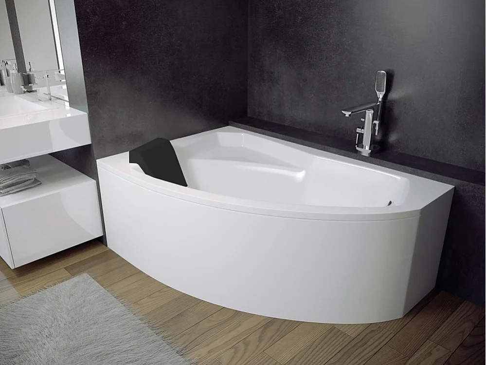 Baignoire asymétrique 150x95 Gauche RIMA acrylique blanc, sans Habillage + Repose Tête + Pieds + Vidage à chromé