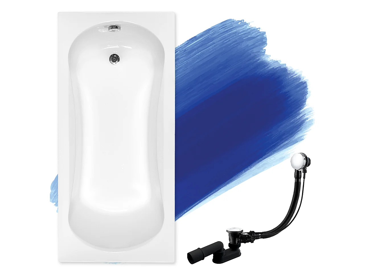 Baignoire rectangulaire 130x70 ARIA acrylique blanc, sans Habillage + Pieds + Vidage à chromé