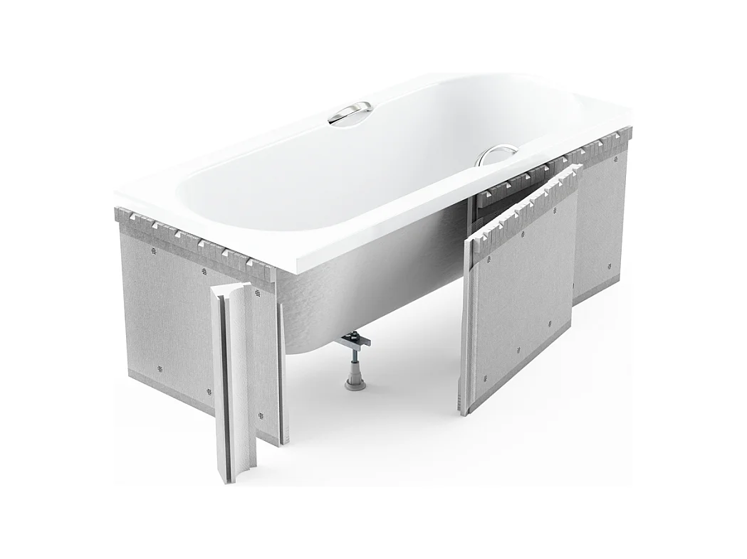 Baignoire rectangulaire 160x70 ARIA PLUS acrylique blanc + Habillage en polystyrène + Poignées + Pieds + Vidage à chromé