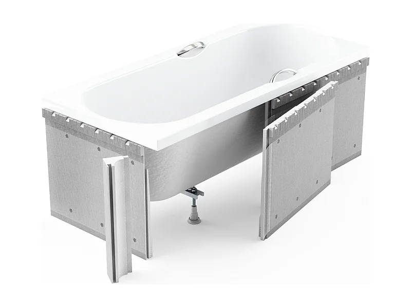 Baignoire rectangulaire 160x70 ARIA PLUS acrylique blanc + Habillage en polystyrène + Poignées + Pieds + Vidage à chromé