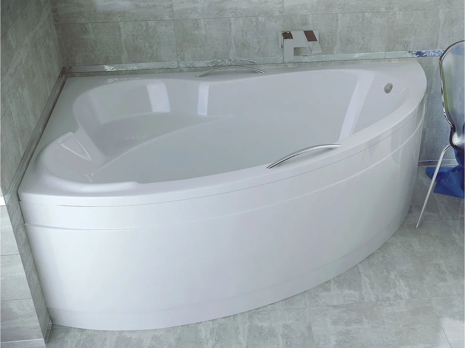 Baignoire asymétrique 140x90 Gauche ADA acrylique blanc, sans Habillage + Pieds + Vidage à chromé