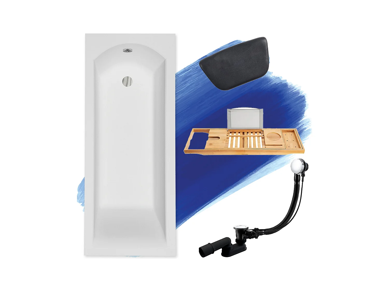 Rechthoekige badkuip SHEA 170x70 | Afvoer &amp; poten GRATIS met hoofdsteun + bamboe badkuiprek