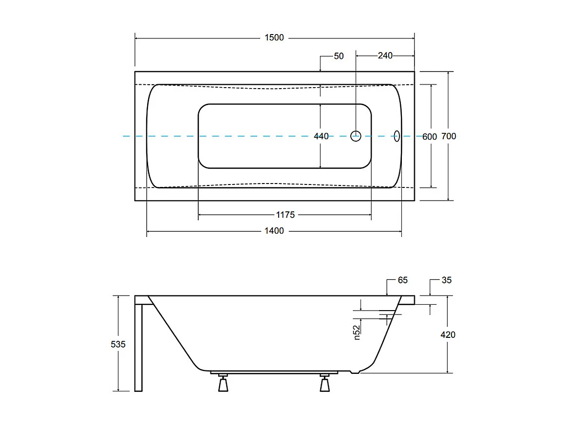 Badewanne Rechteck OPTIMA 150x70 + Bambus Badewannenablage + Kopfstütze KODI | Ablauf & Füße GRATIS !