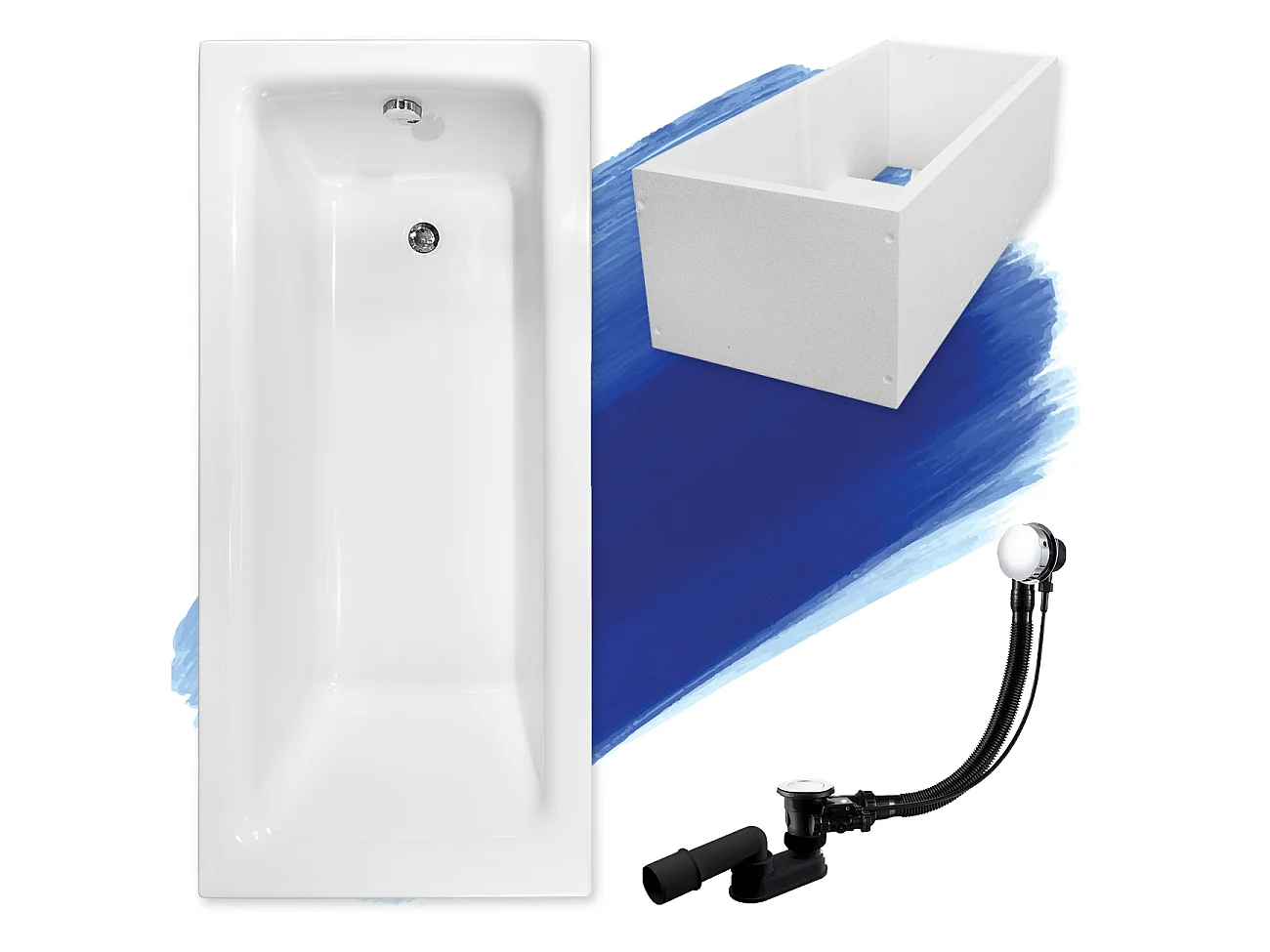 Badewanne Rechteck TALIA 140x70 mit Wannenträger | Ablauf & Füße GRATIS !