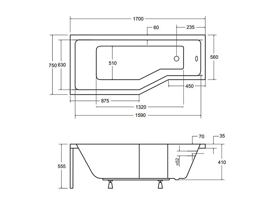 Badewanne Eckwanne INTEGRA 170x75 Links mit AcrylSchürze | Ablauf & Füße GRATIS !