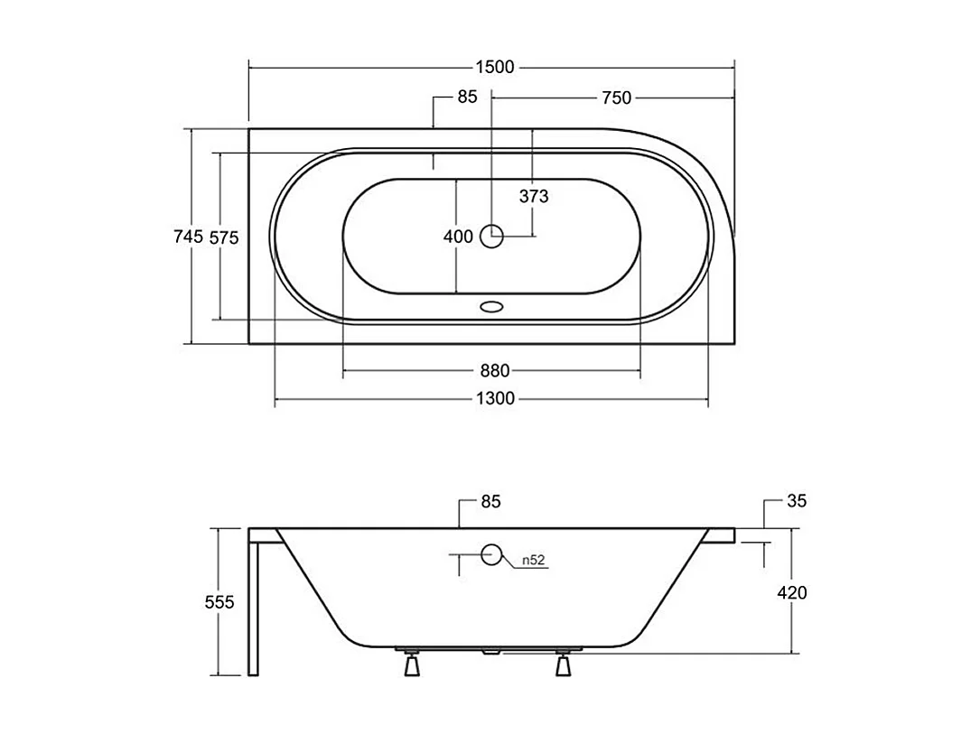 Badewanne Eckwanne AVITA 150x75 Rechts + Bambus Badewannenablage | Ablauf & Füße GRATIS !