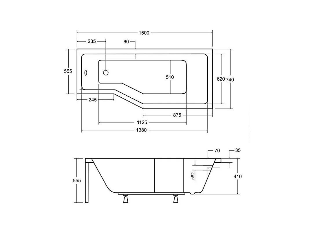 Badewanne Eckwanne INTEGRA 150x75 Rechts mit AcrylSchürze mit Glasabtrennung 3-teilig | Ablauf & Füße GRATIS !