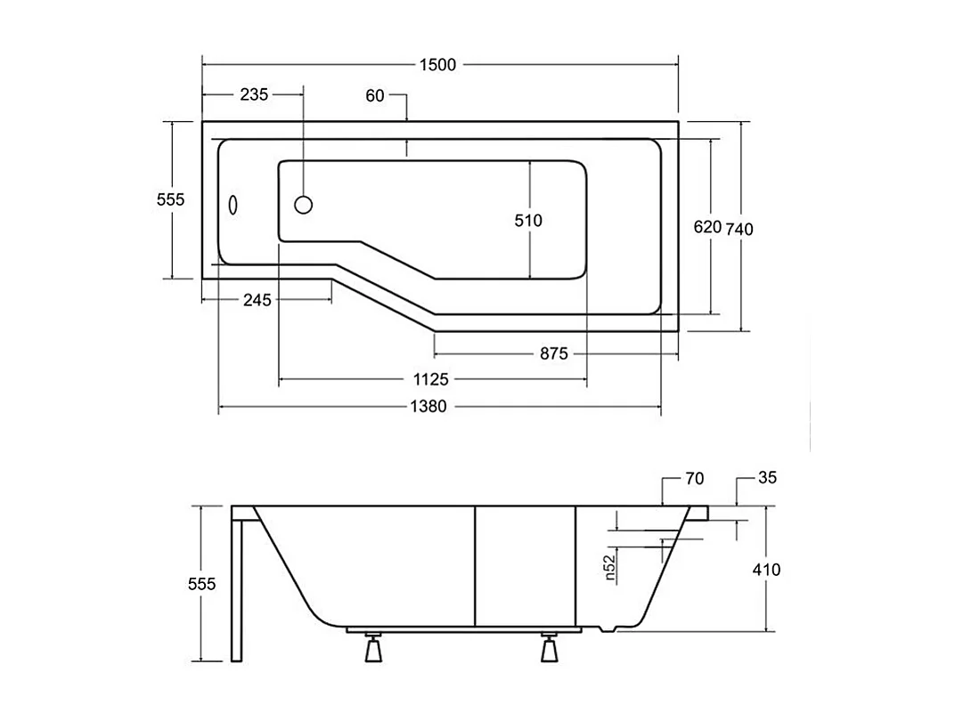 Badewanne Eckwanne INTEGRA 150x75 Rechts mit AcrylSchürze mit Glasabtrennung 3-teilig | Ablauf & Füße GRATIS !