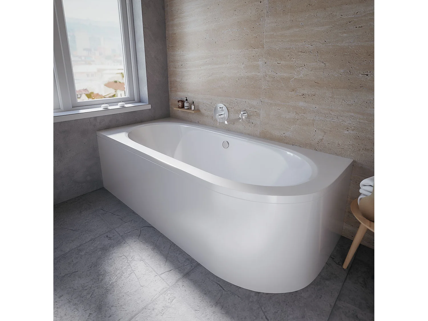 Badewanne Eckwanne AVITA 180x80 Links mit AcrylSchürze | Ablauf & Füße GRATIS !