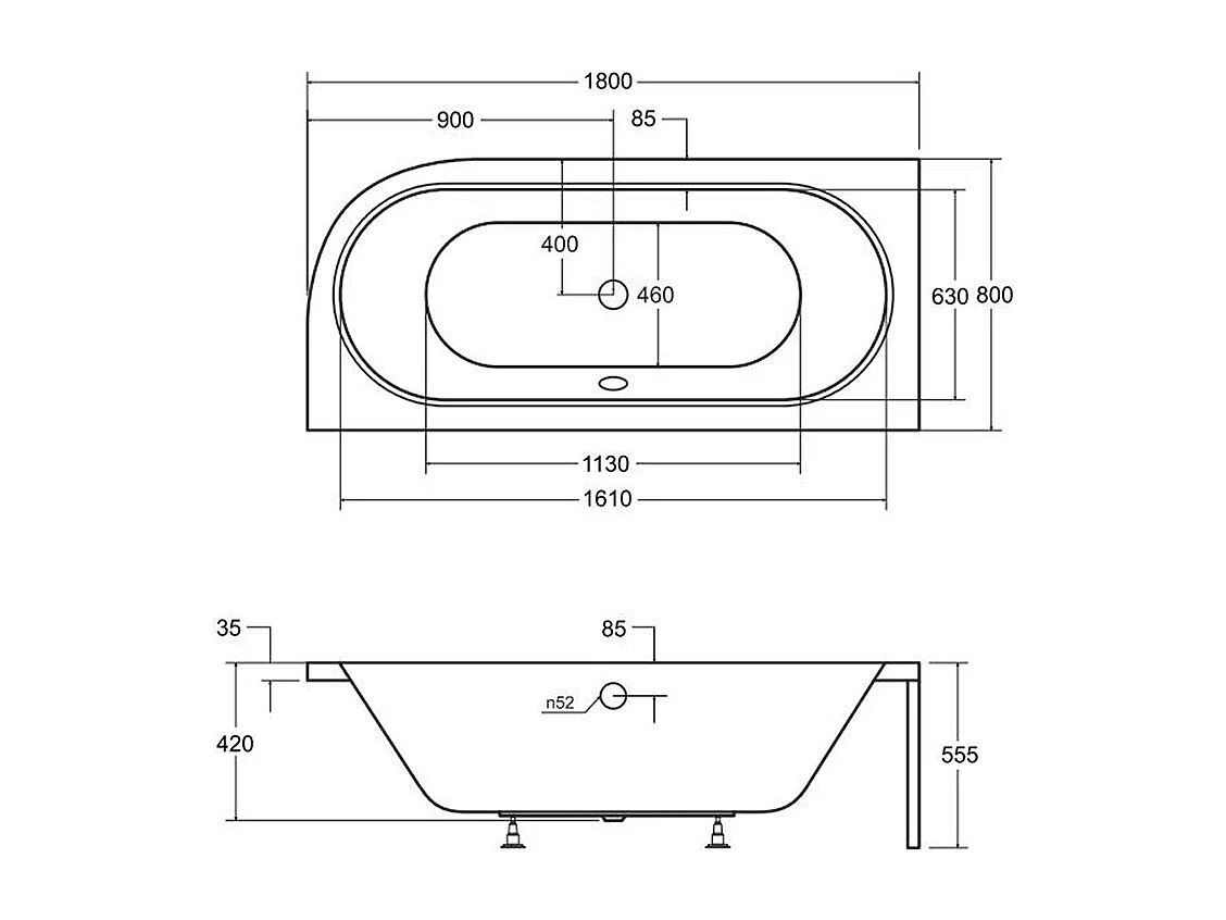 Badewanne Eckwanne AVITA 180x80 Links mit AcrylSchürze | Ablauf & Füße GRATIS !