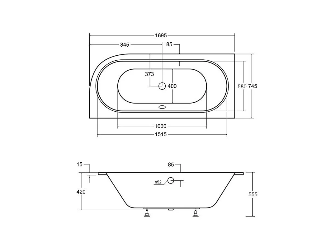 Badewanne Eckwanne AVITA SLIM 170x75 Links | Ablauf & Füße GRATIS !