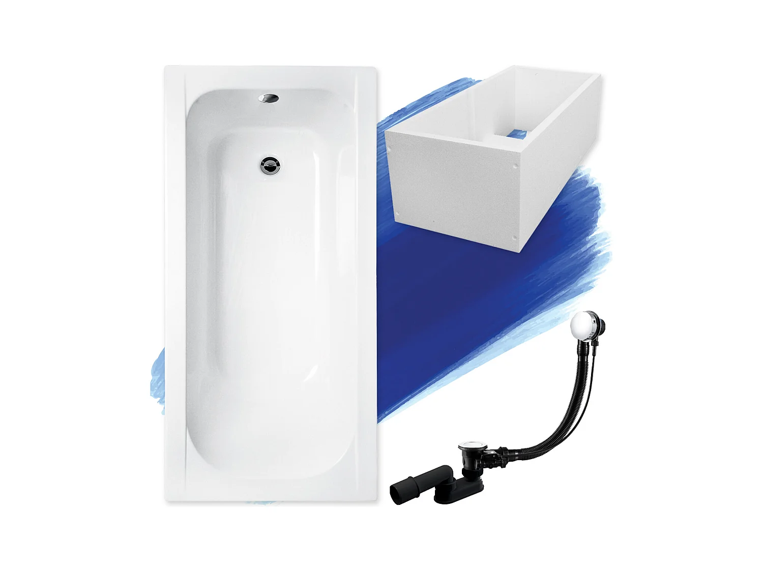 Baignoire rectangulaire 140x70 CONTINEA acrylique blanc + Support stabilisateur en polystyrène + Pieds + Vidage à chromé