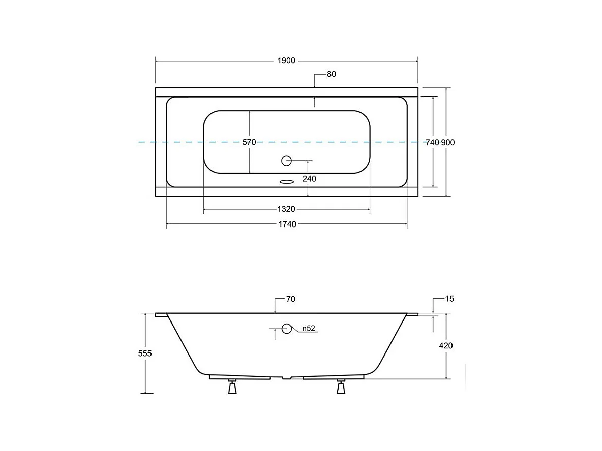 Baignoire rectangulaire 190x90 QUADRO SLIM acrylique blanc + Habillage en polystyrène + Pieds + Vidage à chromé