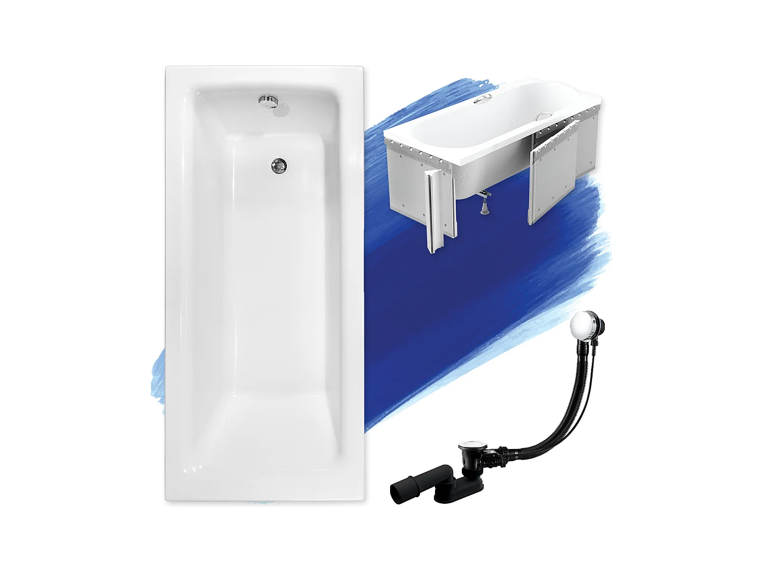 Baignoire rectangulaire 100x70 TALIA acrylique blanc + Habillage en polystyrène + Pieds + Vidage à chromé