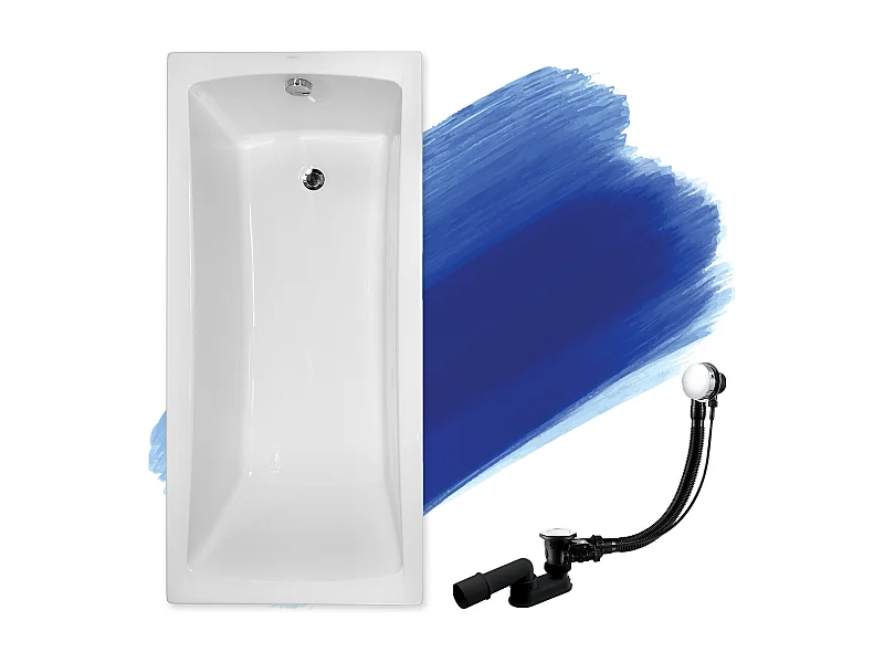 Baignoire rectangulaire 160x70 OPTIMA acrylique blanc, sans Habillage + Pieds + Vidage à chromé