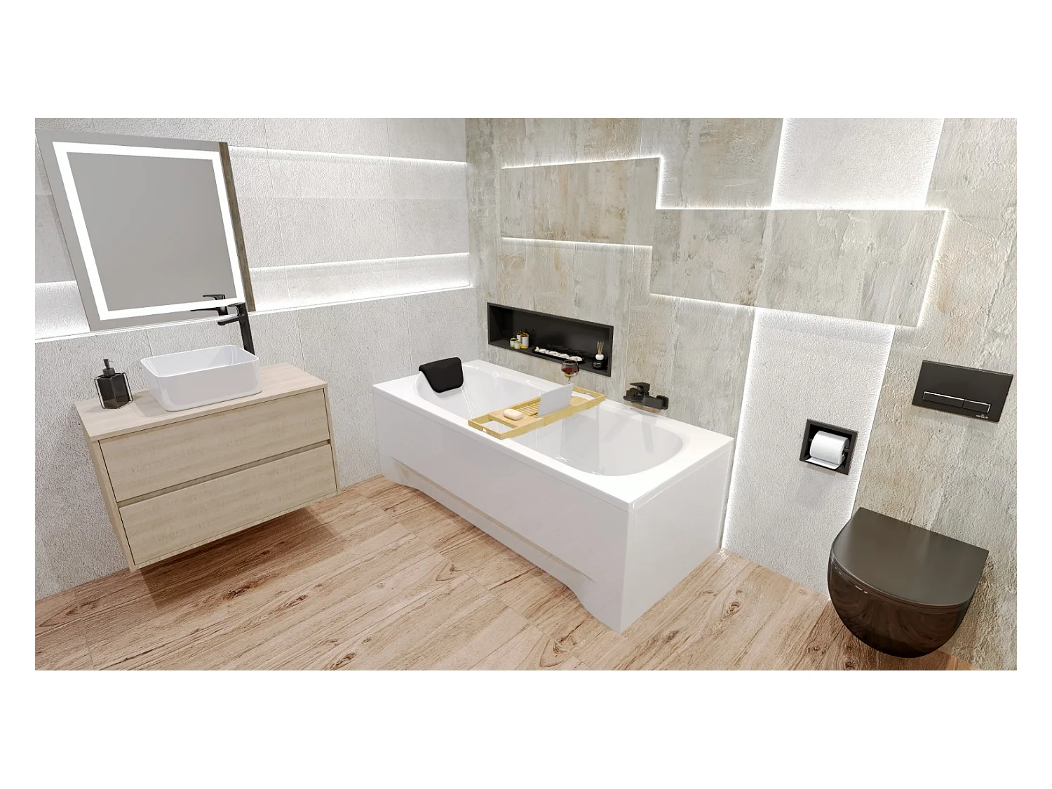 Baignoire rectangulaire 150x70 BONA acrylique blanc, sans Habillage + Repose Tête + Pieds + Vidage à chromé