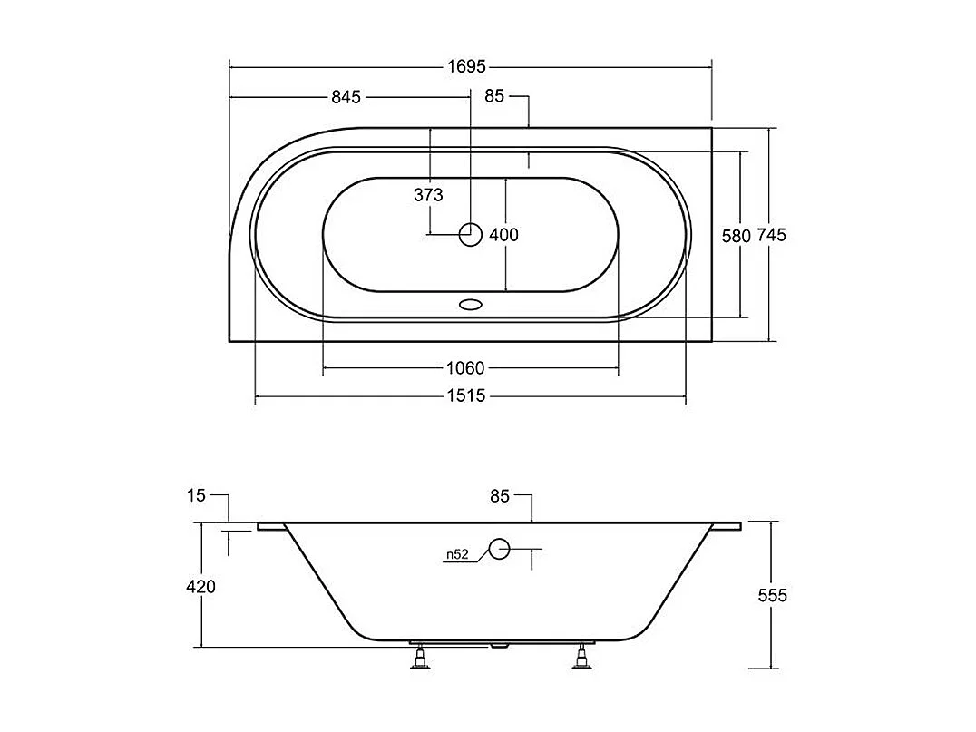 Badewanne Eckwanne AVITA SLIM 170x75 Links mit Styroporverkleidung Ablage 4cm | Ablauf & Füße GRATIS !
