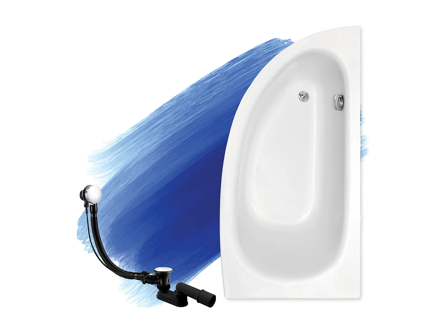 Hoekbadkuip MILENA 150x70 rechts | Afvoer &amp; poten GRATIS!