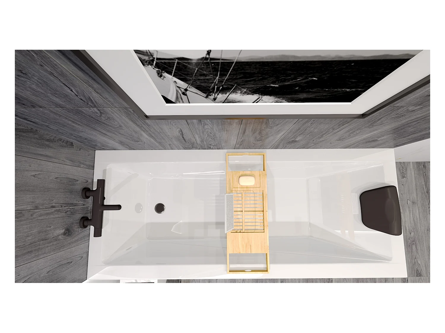 Badewanne Rechteck MODERN 130x70  + Kopfstütze KODI + Bambus Badewannenablage | Ablauf & Füße GRATIS !