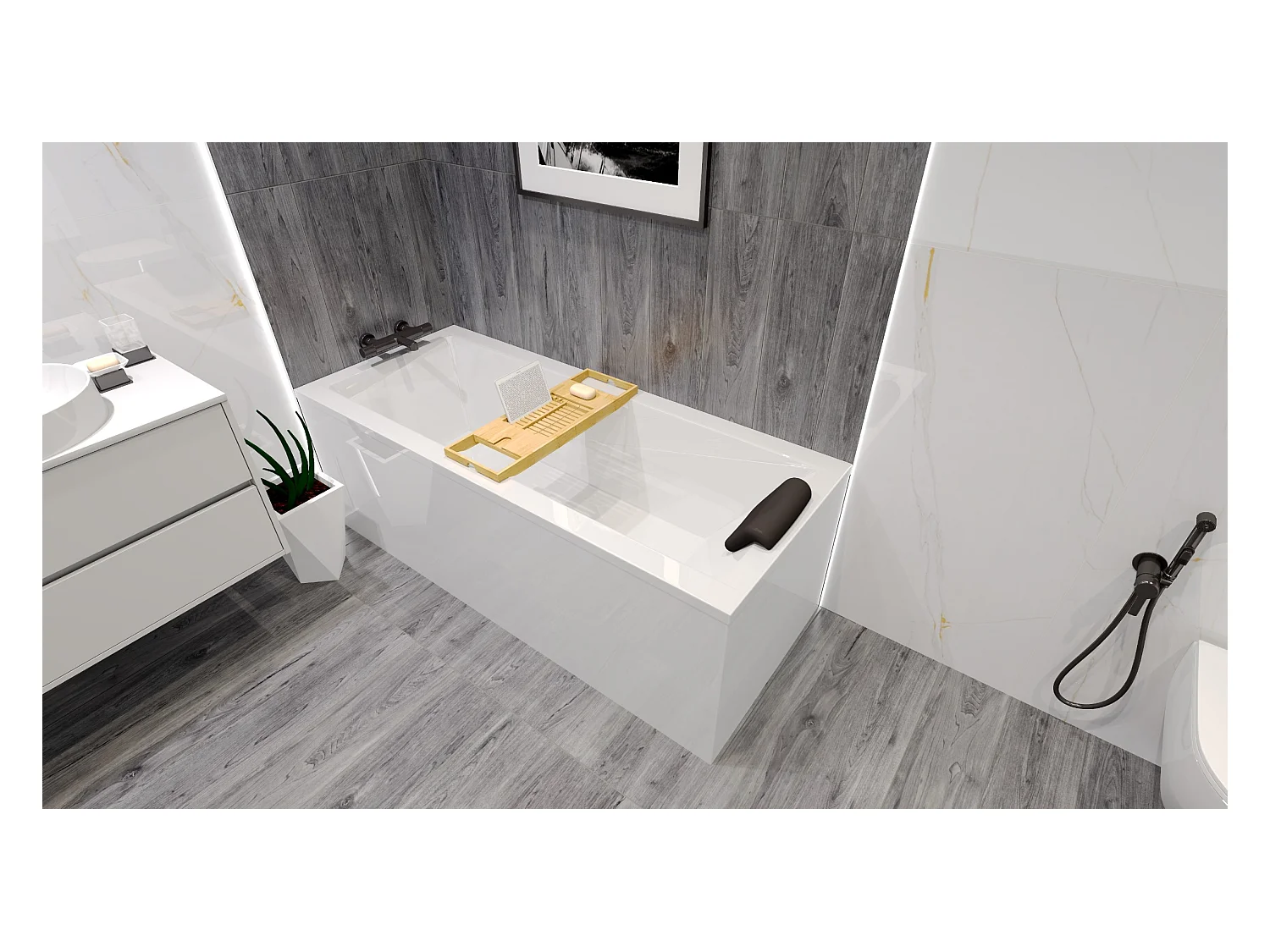 Badewanne Rechteck MODERN 130x70  + Kopfstütze KODI + Bambus Badewannenablage | Ablauf & Füße GRATIS !