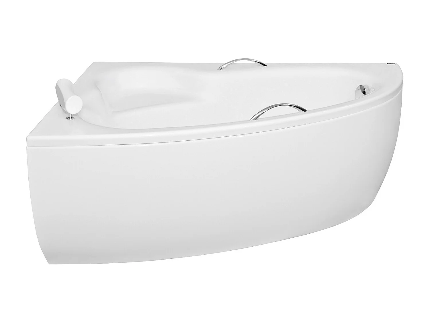 Baignoire asymétrique 150x100 Gauche NATALIA PREMIUM acrylique blanc + avec Tablier + Poignées + Repose Tête + Pieds + Vidage à chromé