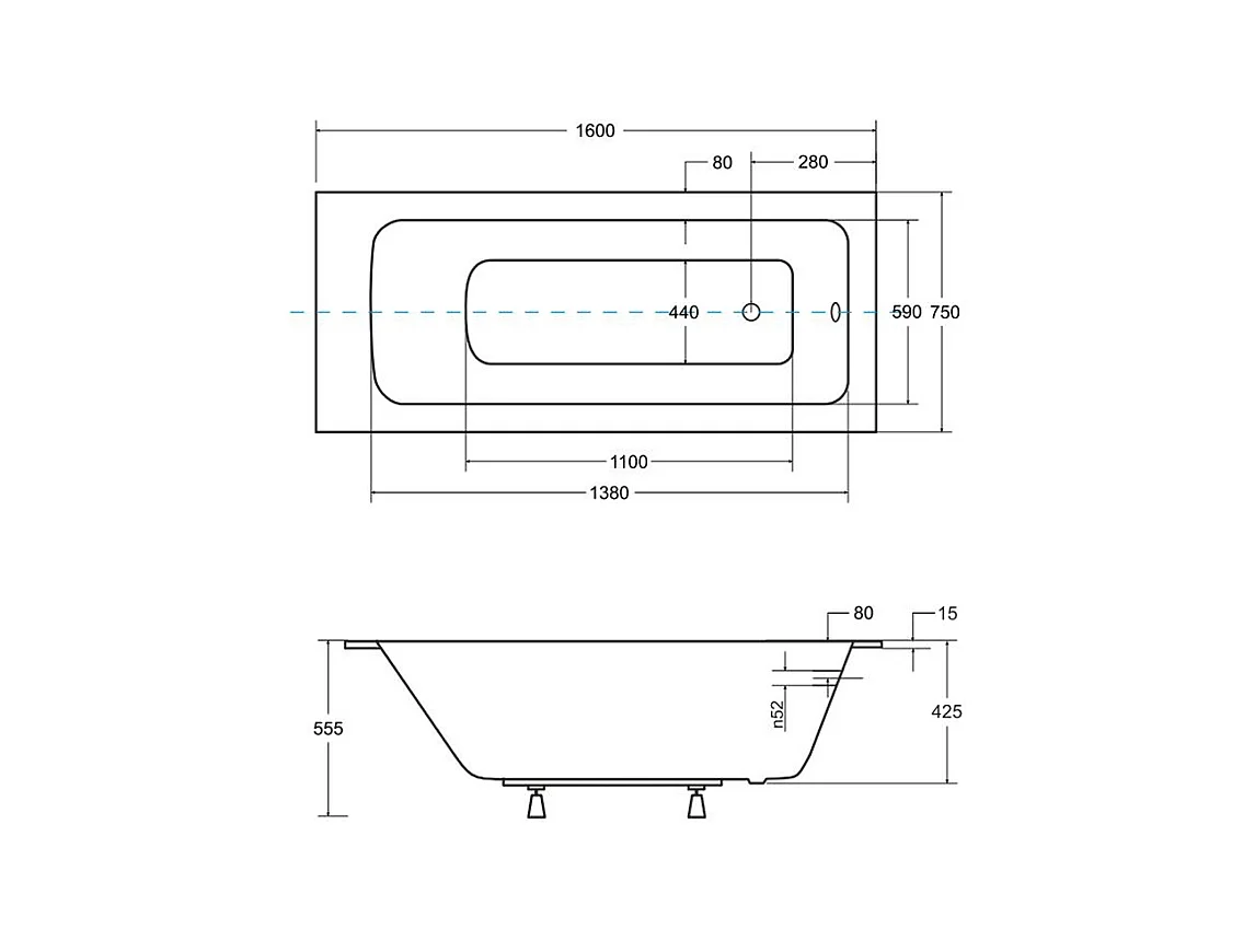 Badewanne Rechteck TALIA SLIM 160x75 | Ablauf & Füße GRATIS !