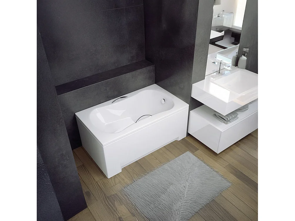 Badewanne Rechteck ARIA REHAB 120x70 mit Styroporverkleidung und Handgriffen | Ablauf & Füße GRATIS !