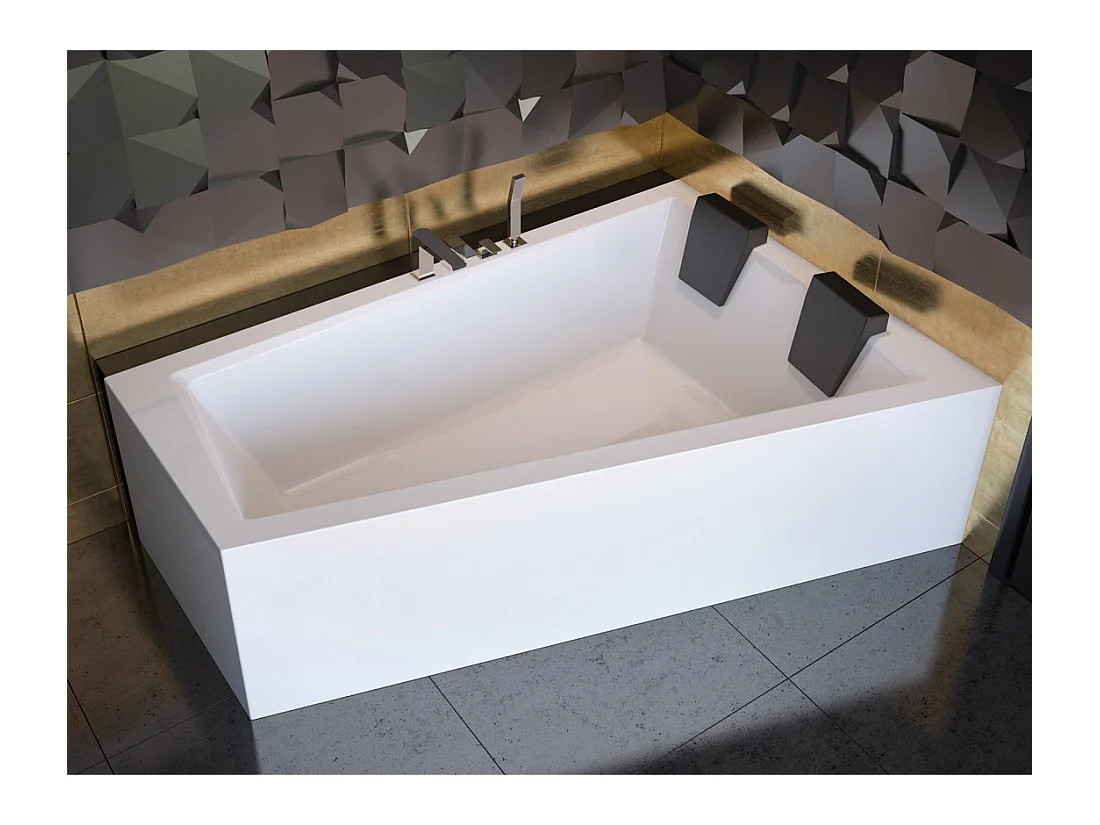 Baignoire asymétrique 180x125 Droite INTIMA acrylique blanc + Habillage en polystyrène + Pieds + Vidage à chromé