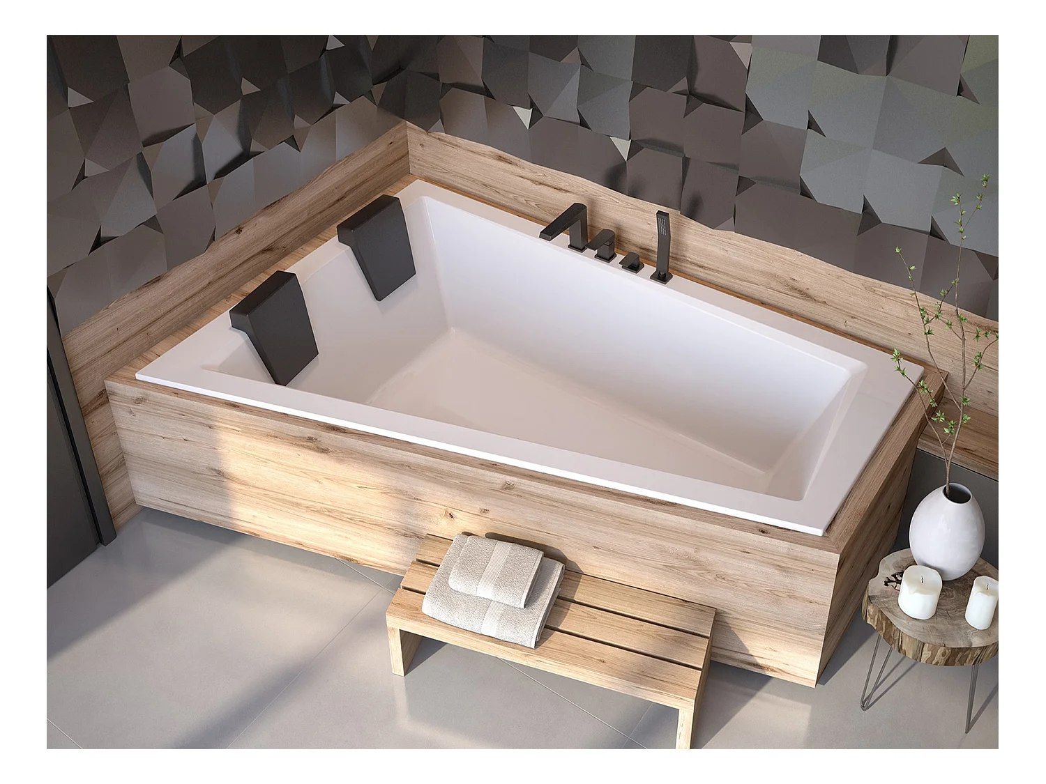 Badewanne Eckwanne INTIMA SLIM 180x125 Links mit Styroporverkleidung Ablage 4cm und 2x Kopfstützen | Ablauf & Füße GRATIS !