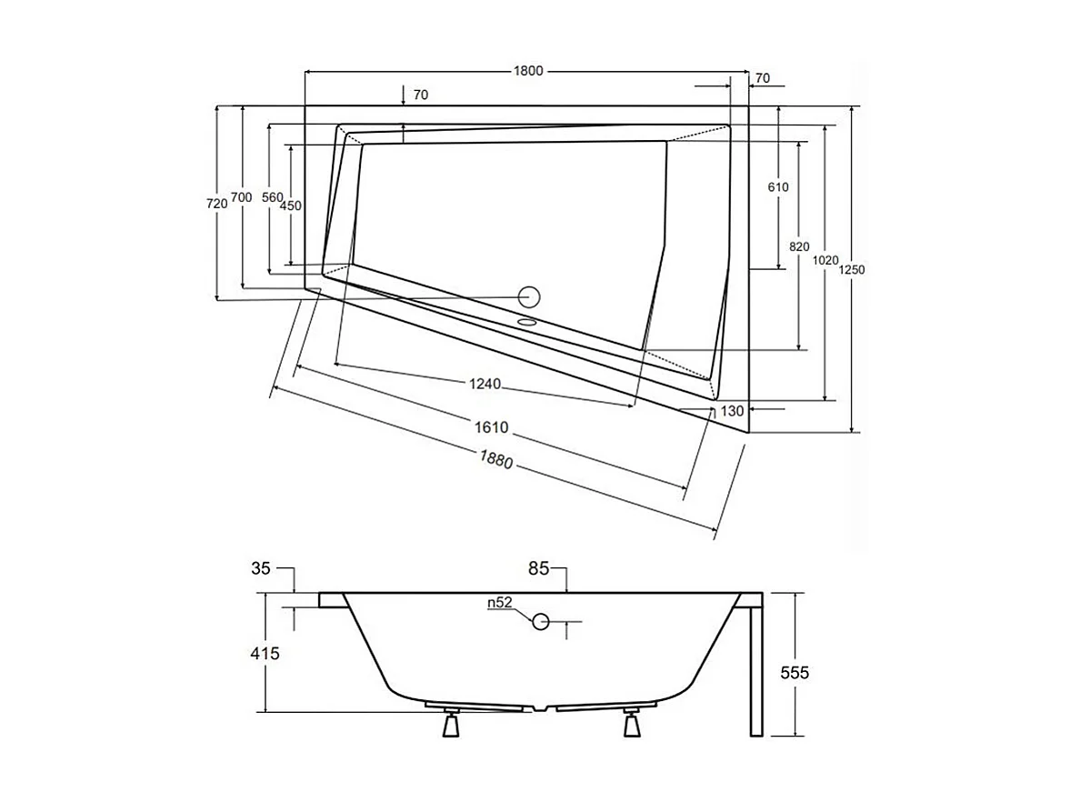Badewanne Eckwanne INTIMA 180x125 Links mit AcrylSchürze | Ablauf & Füße GRATIS !