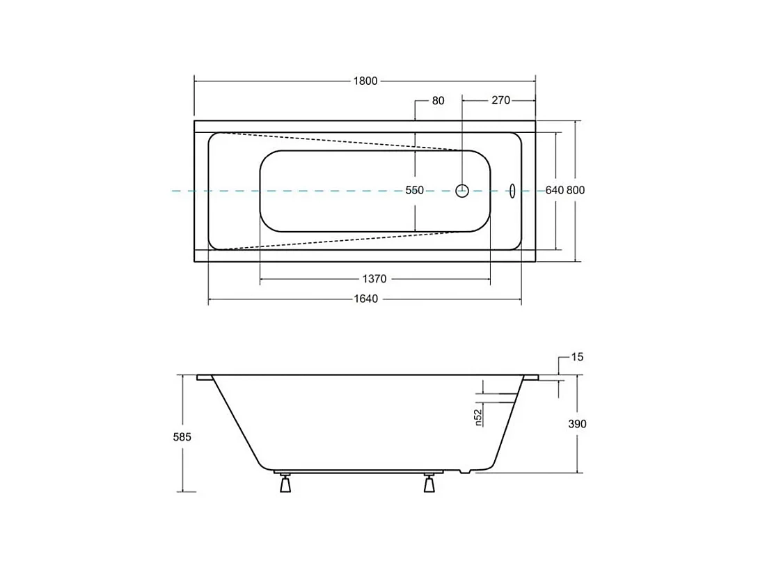 Baignoire rectangulaire 180x80 MODERN SLIM acrylique blanc + Habillage en polystyrène + Pieds + Vidage à chromé