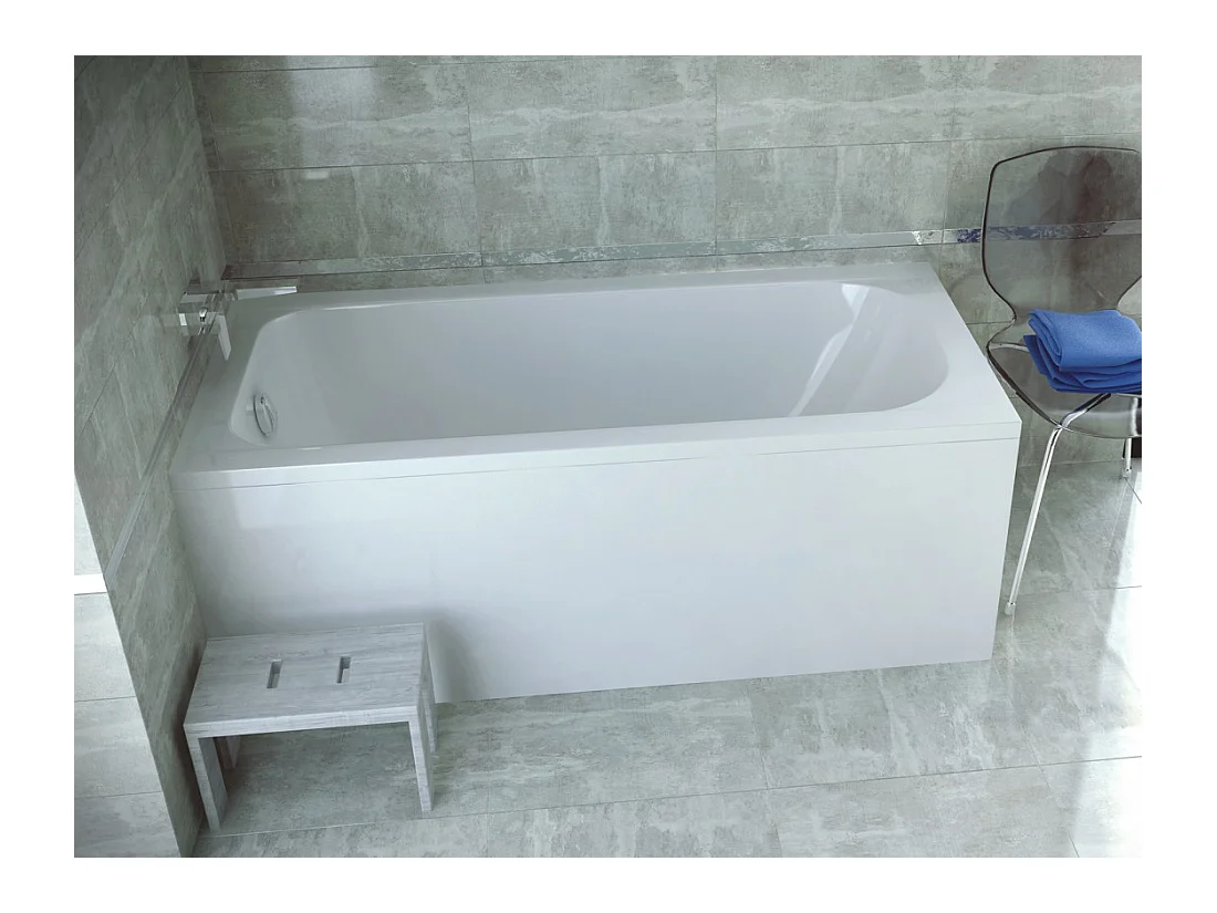 Baignoire rectangulaire 150x70 CONTINEA acrylique blanc + Habillage en polystyrène + Pieds + Vidage à chromé