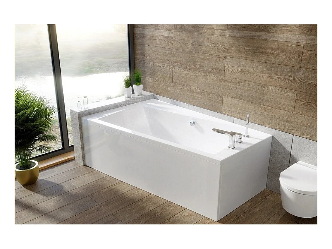 Baignoire asymétrique 170x110 Gauche INFINITY acrylique blanc, sans Habillage + Pieds + Vidage à chromé