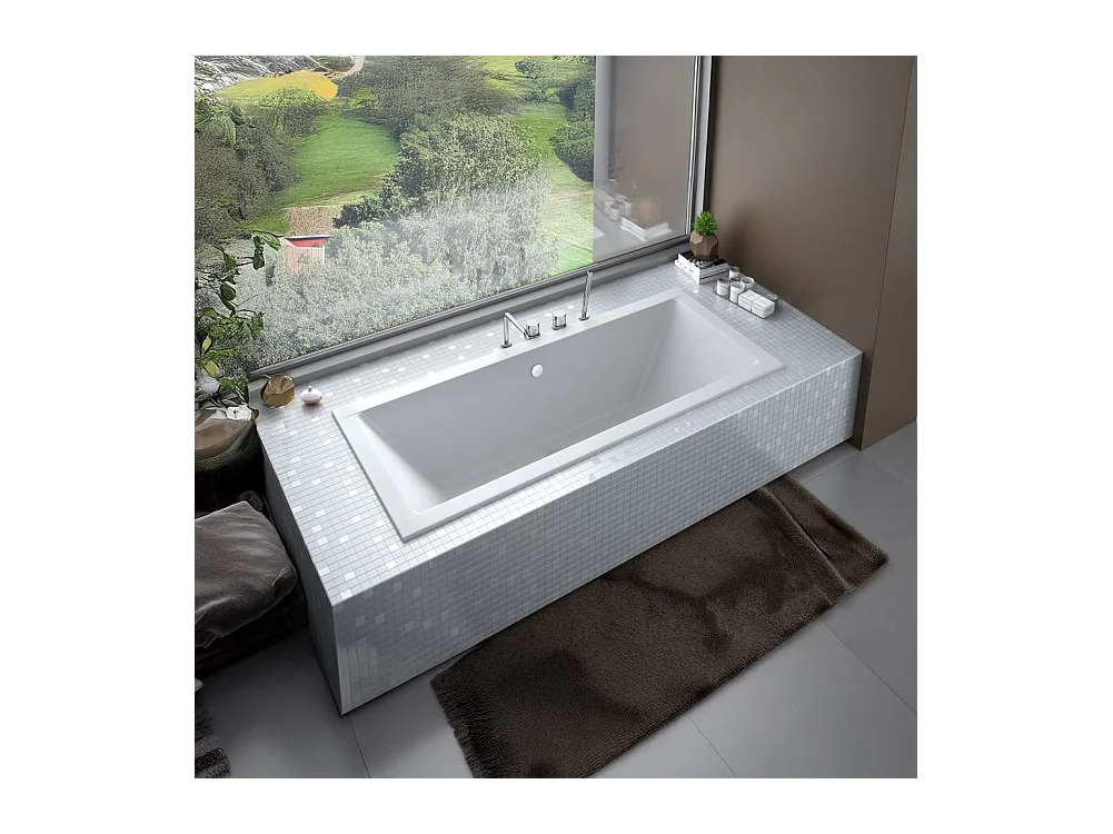 Baignoire rectangulaire 165x75 QUADRO SLIM acrylique blanc + Habillage en polystyrène + Pieds + Vidage à chromé