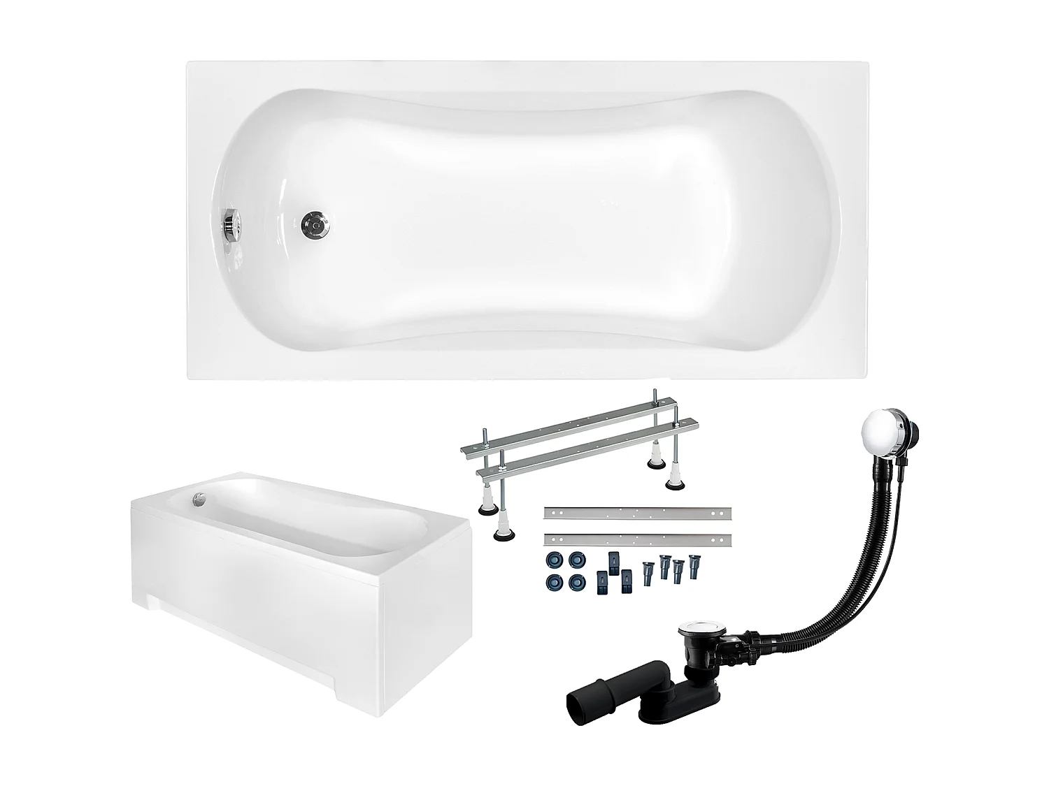 Badewanne Rechteck ARIA 130x70 mit AcrylSchürze | Ablauf & Füße GRATIS !