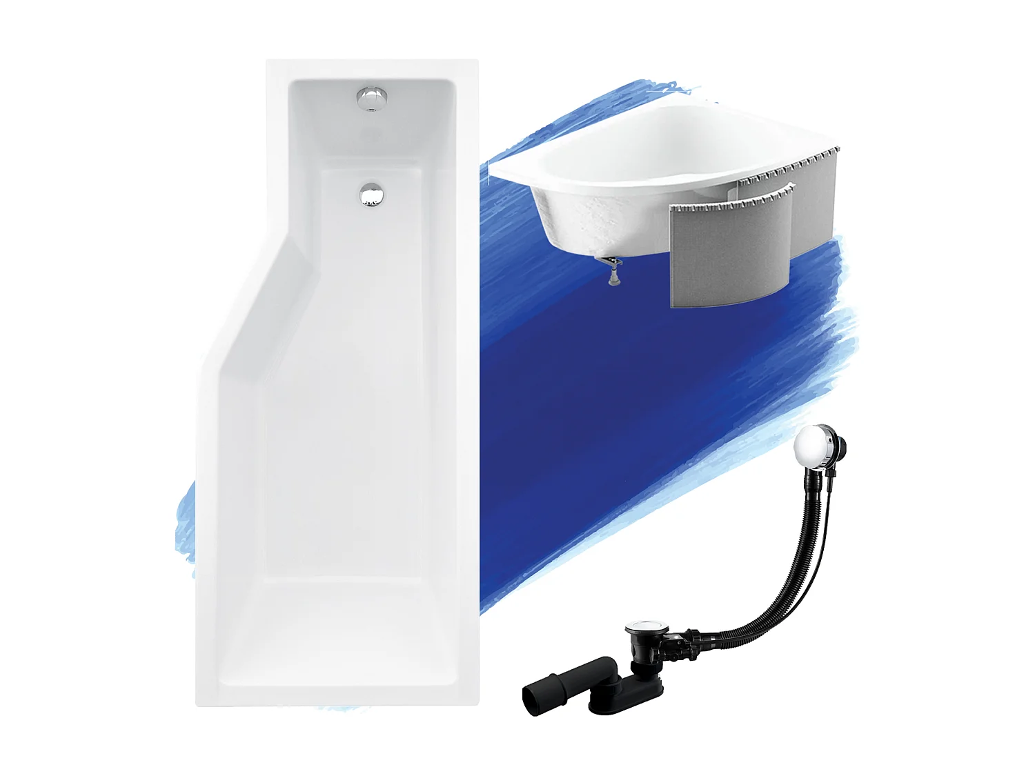 Hoekbad INTEGRA 170x75 rechts met piepschuim bekleding | Afvoer &amp; voeten GRATIS!