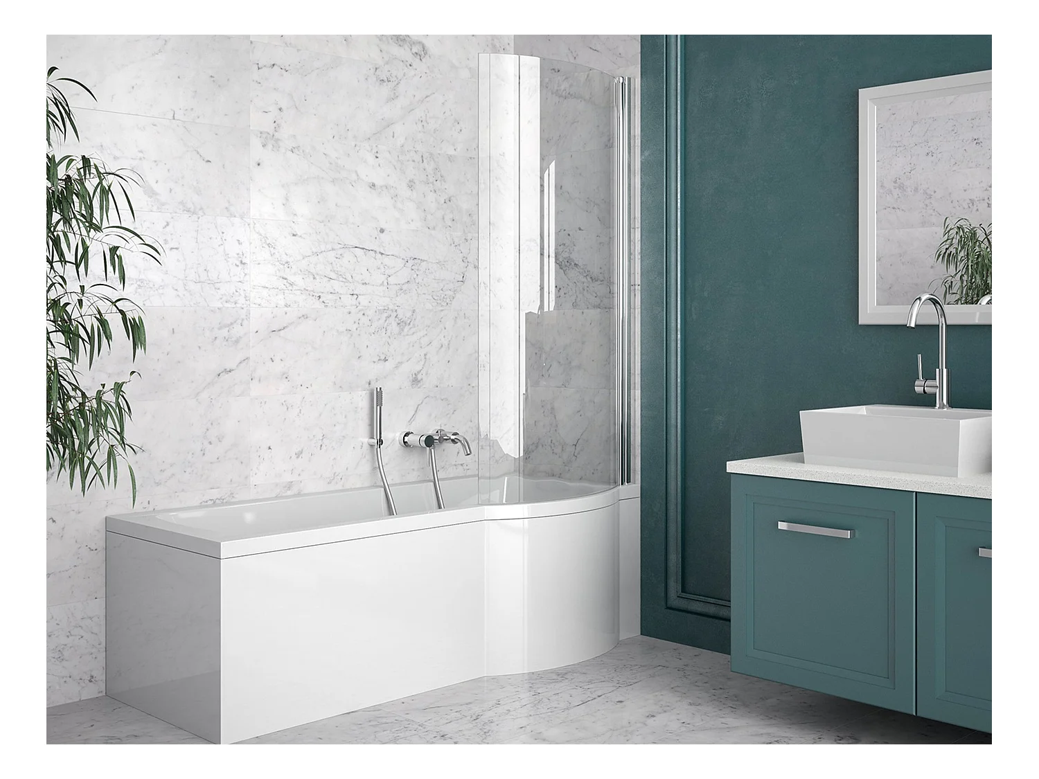 Baignoire rectangulaire 160x70 Droite INSPIRO acrylique blanc + avec Tablier + Pieds + Vidage à chromé