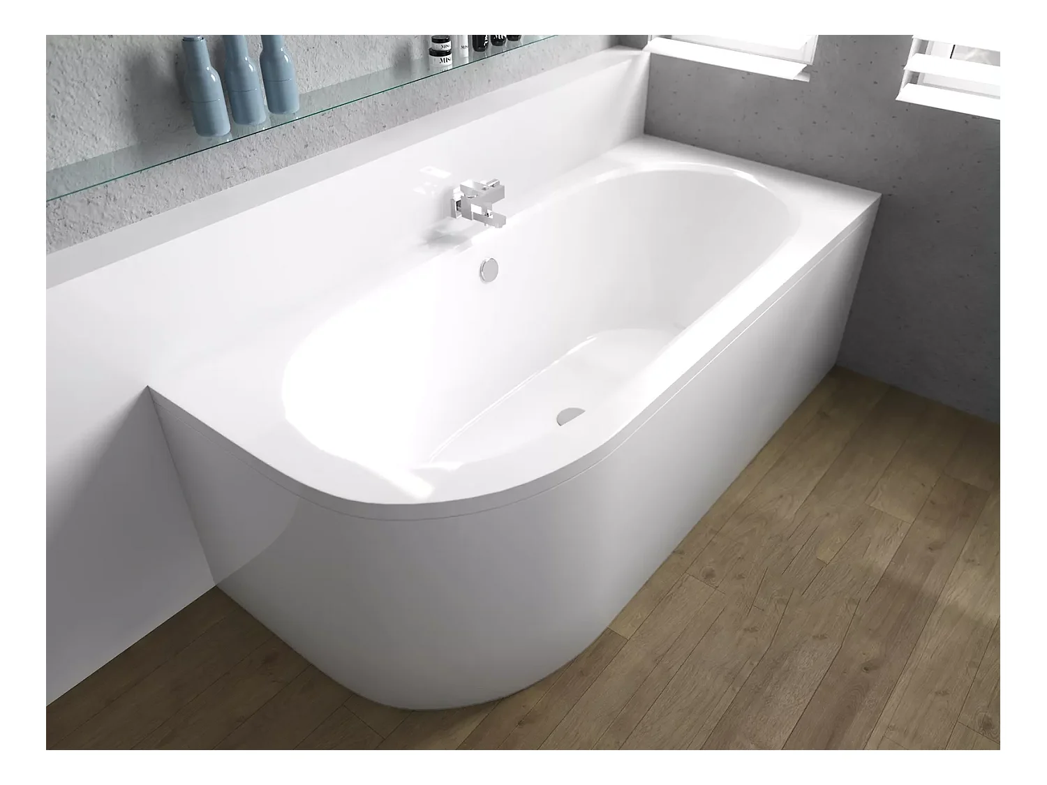 Hoekbad AVITA 180x80 rechts met acrylschort | Afvoer &amp; voeten GRATIS!