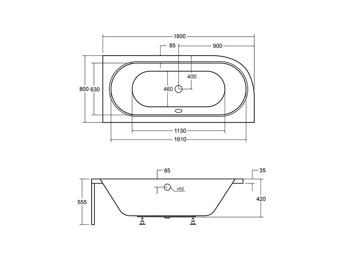 Hoekbad AVITA 180x80 rechts met acrylschort | Afvoer &amp; voeten GRATIS!
