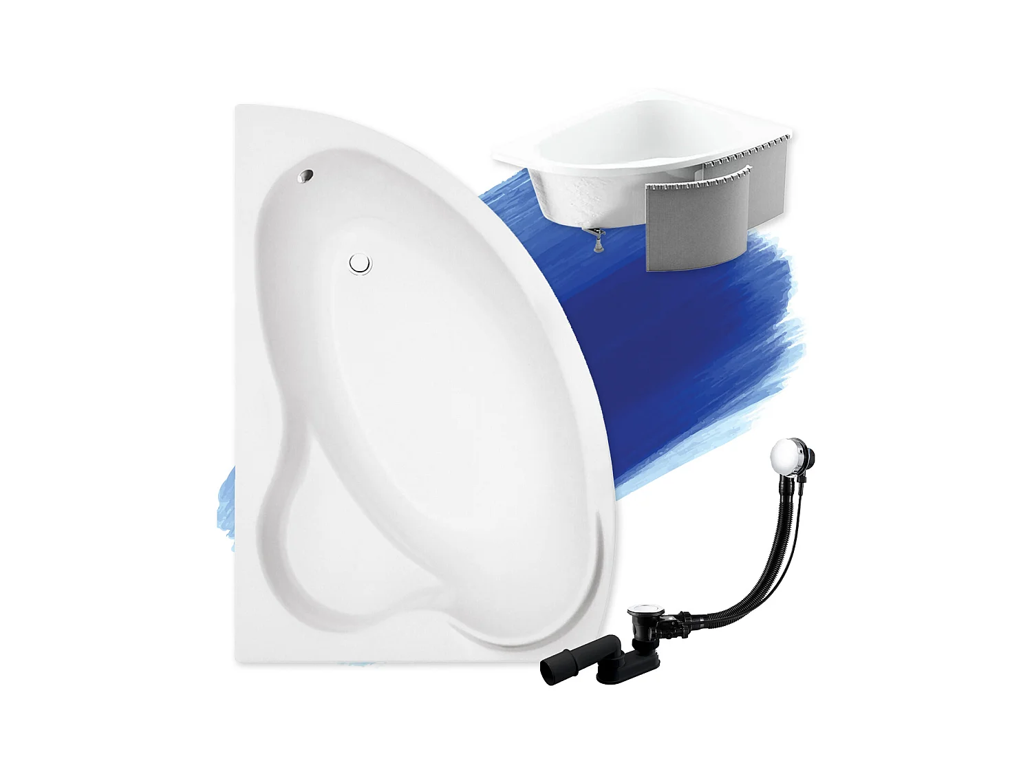 Badewanne Eckwanne ADA 140x90 Links mit Styroporverkleidung | Ablauf & Füße GRATIS !