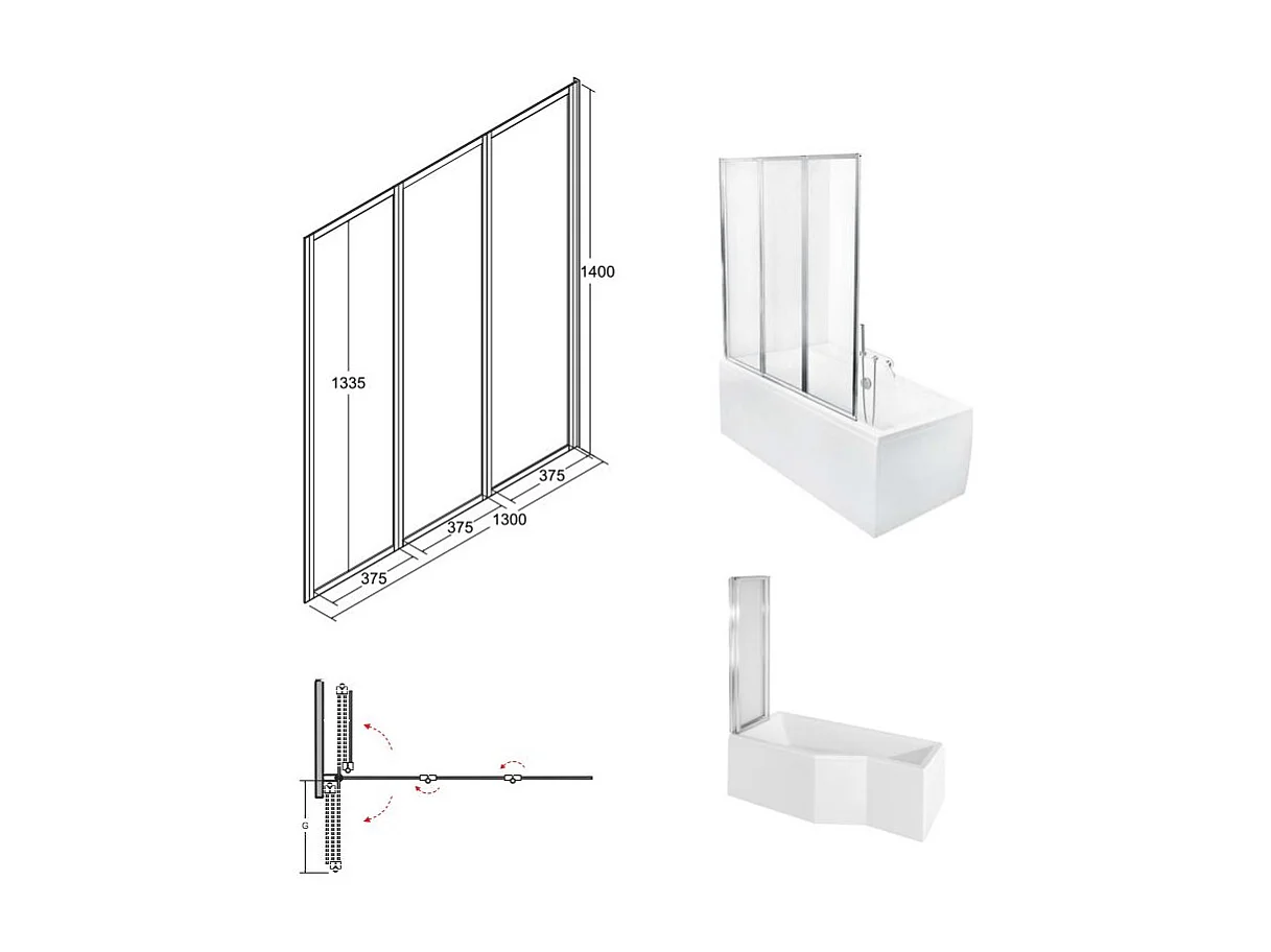 Hoekbad INTEGRA 170x75 rechts met glazen afscheiding 3-delig | Afvoer &amp; voeten GRATIS!