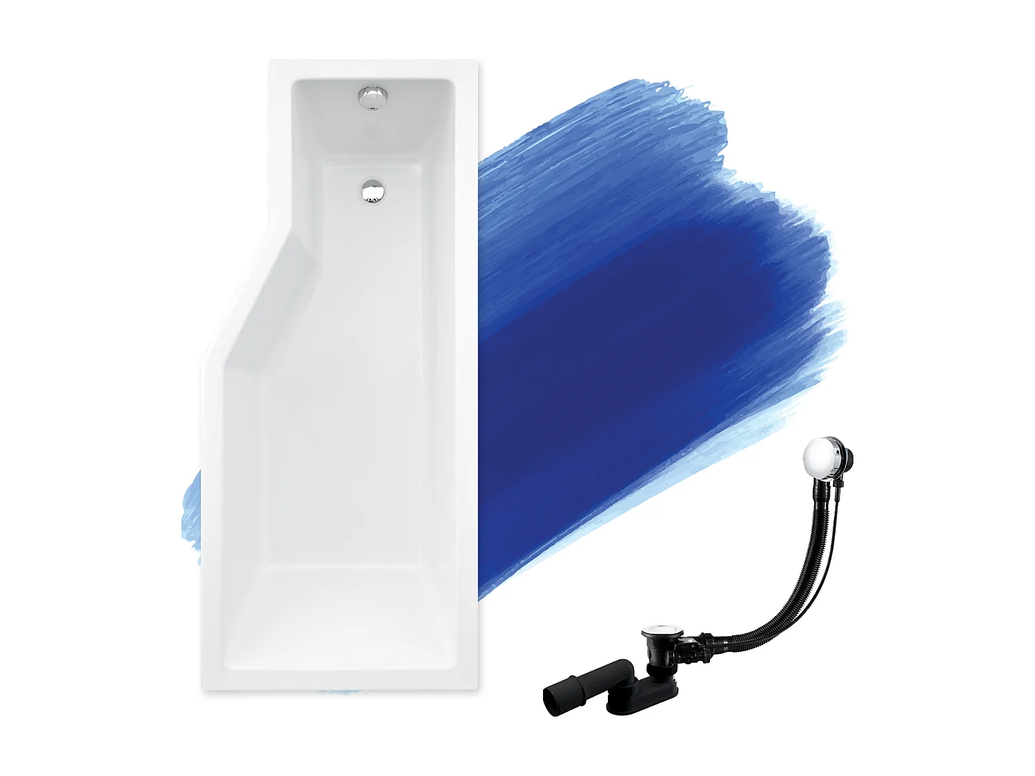 Baignoire asymétrique 170x75 Droite INTEGRA acrylique blanc, sans Habillage + Écran + Pieds + Vidage à chromé